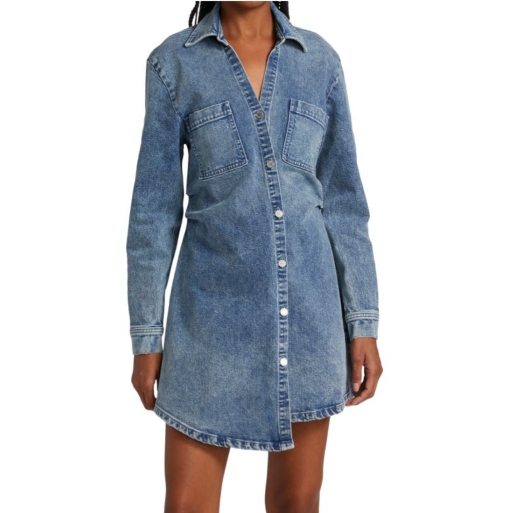 🔥Le Jean Eliza Denim Asymmetrical Hem Shirtdress